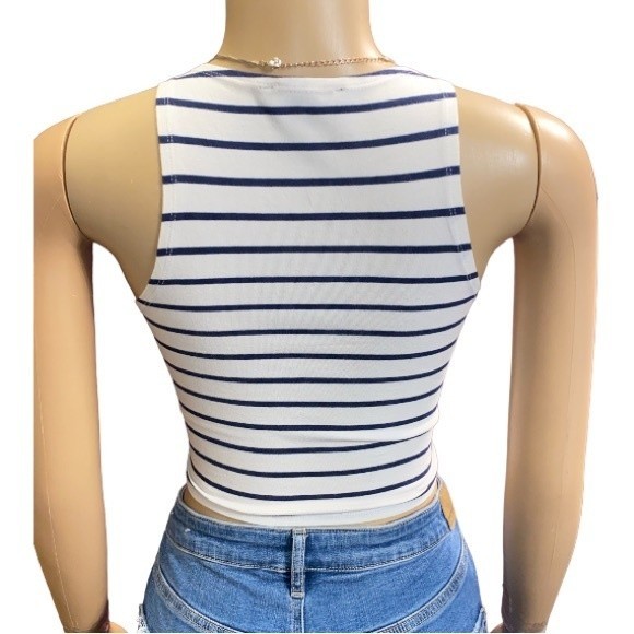 Forever 21 crop top white Blue striped size XL - Picture 9 of 9